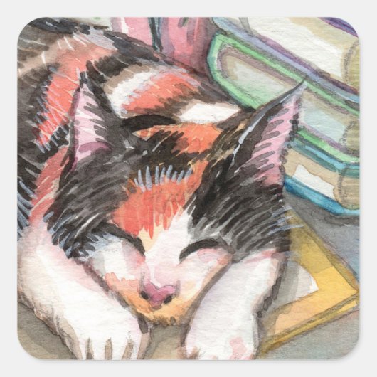 Cat by the Books スクエアシール (正面)