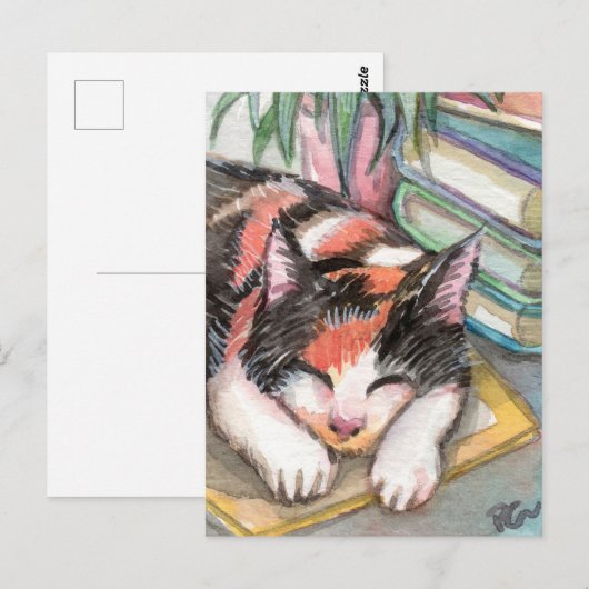 Cat by the Books ポストカード (正面/裏面)