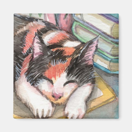 Cat by the Books マグネット (正面)