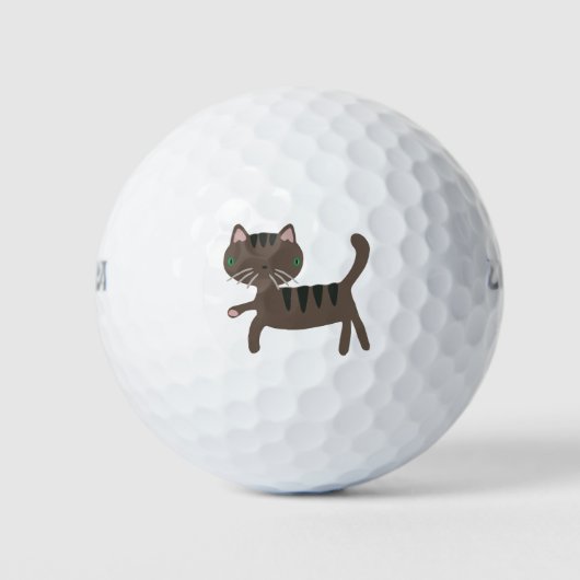 Cat Cartoon Funny Brown Stripes Mammals Pet ゴルフボール (正面)