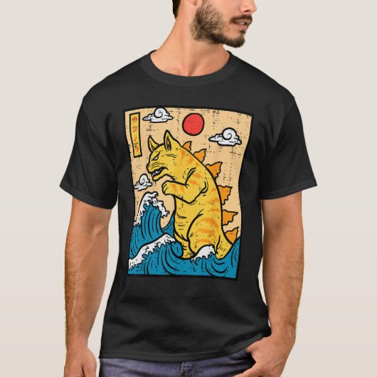 Cat Catzilla Funny Japanese Wave Art Men Women Kid Tシャツ (正面)