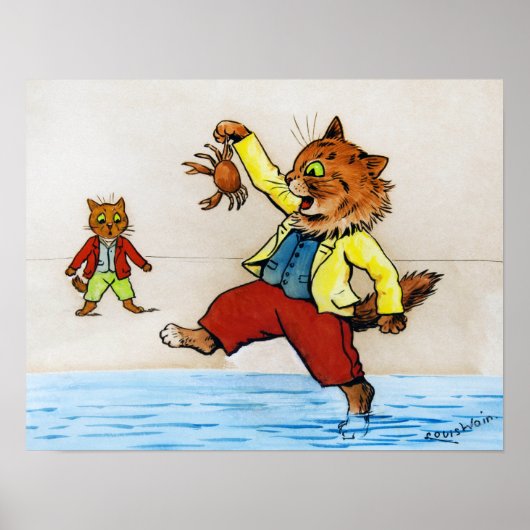 Cat Caught a Crab, Louis Wain ポスター (正面)