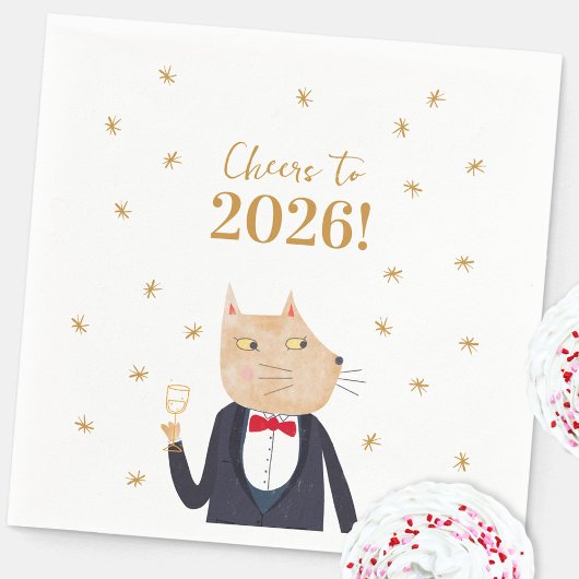 Cat Cheers to 2026 New Year スタンダードカクテルナプキン