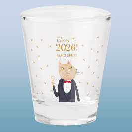 Cat Cheers to 2026 New Year Personalized Name ショットグラス