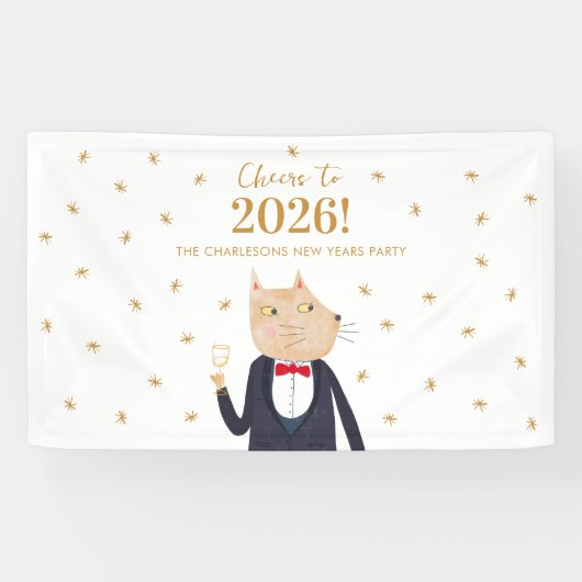 Cat Cheers to 2026 New Year Personalized Party 横断幕 (横)