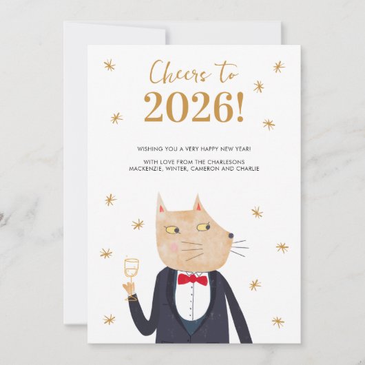 Cat Cheers to 2026 Personalized New Year Card (正面)