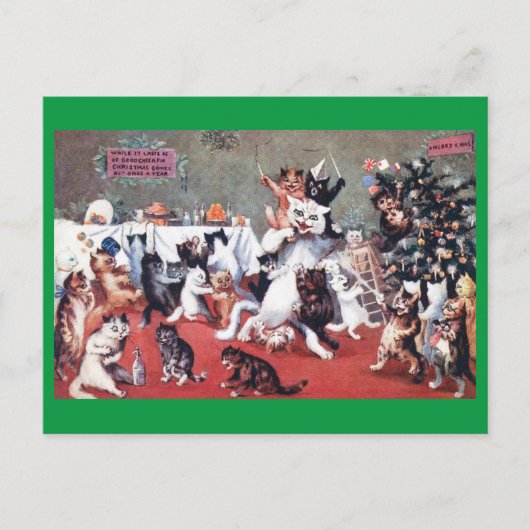 Cat Christmasパーティーと子猫のLouis Wain ポストカード (正面)
