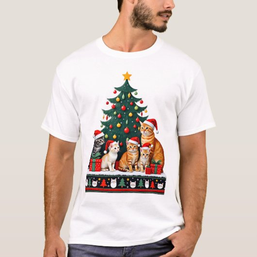 Cat Christmas Funny Ugly Women Men Merry Gift (5) Tシャツ (正面)