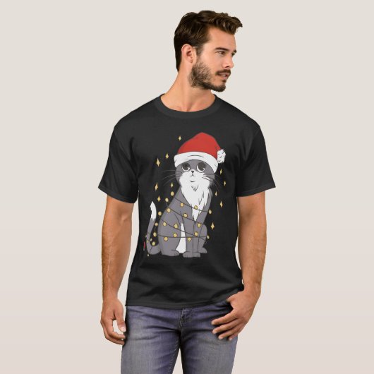 Cat Christmas Hat Christmas Lights Cat Christmas v Tシャツ (正面フル)