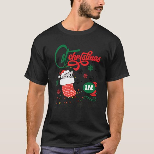 Cat Christmas in september awesome for family Tシャツ (正面)