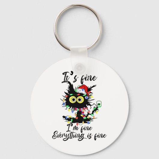 Cat Christmas It's Fine I'm Fine Everything Is Fin キーホルダー (正面)