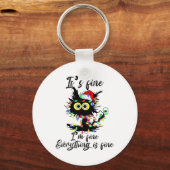 Cat Christmas It's Fine I'm Fine Everything Is Fin キーホルダー (正面)