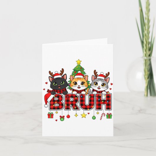 Cat Christmas Light Reindeer Santa Bruh Funny  カード (正面)