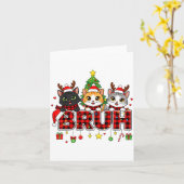 Cat Christmas Light Reindeer Santa Bruh Funny  カード (黄色い花)