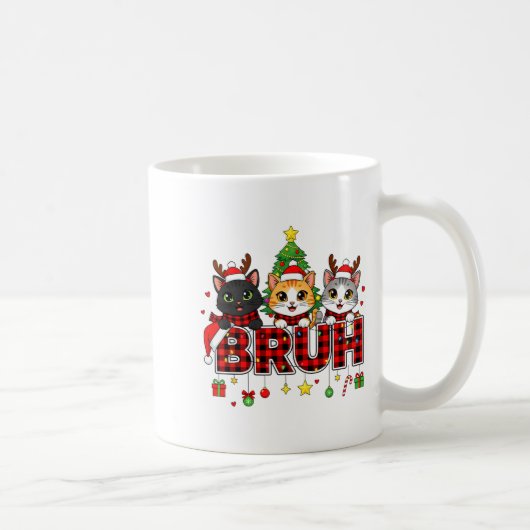 Cat Christmas Light Reindeer Santa Bruh Funny  コーヒーマグカップ (右)
