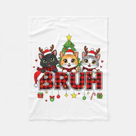 Cat Christmas Light Reindeer Santa Bruh Funny  フリースブランケット (正面)