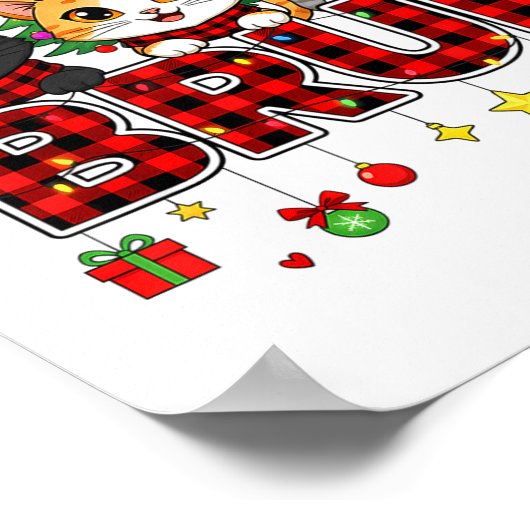 Cat Christmas Light Reindeer Santa Bruh Funny ポスター (角)