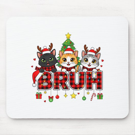 Cat Christmas Light Reindeer Santa Bruh Funny  マウスパッド (正面)