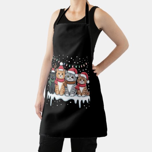 Cat Christmas Light Reindeer Santa Cat Lover エプロン (インサイチュ)