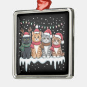 Cat Christmas Light Reindeer Santa Cat Lover メタルオーナメント (左)