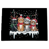 Cat Christmas Light Reindeer Santa Cat Lover ラージペーパーバッグ (正面)