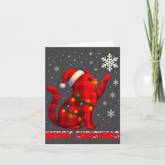 Cat Christmas Light Reindeer Santa Christmas Cat L カード (正面)