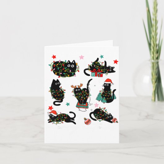 Cat Christmas Light Reindeer Santa Christmas Cat L カード (正面)