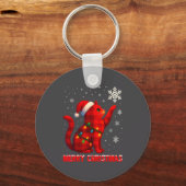 Cat Christmas Light Reindeer Santa Christmas Cat L キーホルダー (正面)