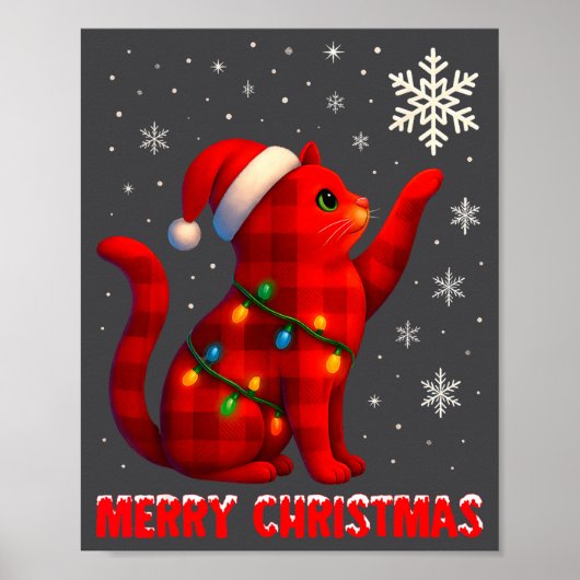 Cat Christmas Light Reindeer Santa Christmas Cat L ポスター (正面)