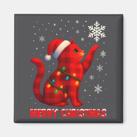 Cat Christmas Light Reindeer Santa Christmas Cat L マグネット (正面)