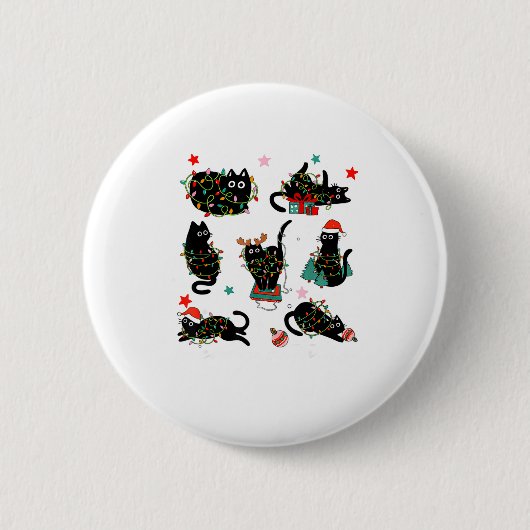 Cat Christmas Light Reindeer Santa Christmas Cat L 缶バッジ (正面)