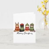 Cat Christmas Light Reindeer Santa Meowy Christmas カード (黄色い花)