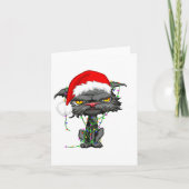 Cat Christmas Lights Bored Cat Santa Hat Funny Cat カード (正面)