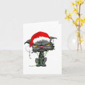 Cat Christmas Lights Bored Cat Santa Hat Funny Cat カード (黄色い花)