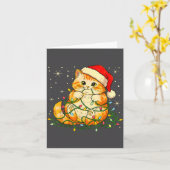 Cat Christmas Lights Santa Hat Xmas Cats Lover Pet カード (黄色い花)