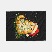 Cat Christmas Lights Santa Hat Xmas Cats Lover Pet フリースブランケット (正面(横))