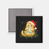 Cat Christmas Lights Santa Hat Xmas Cats Lover Pet マグネット (正面/裏面)