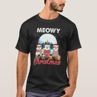 Cat Christmas Meowy Catmas Hat Santa Xmas Kids Gir Tシャツ