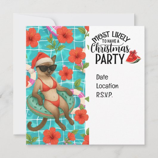 Cat Christmas Pool Party for Christmas in July  招待状 (正面)