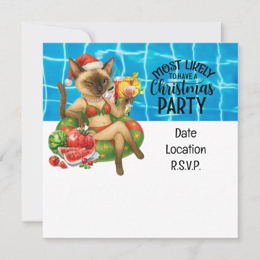 Cat Christmas Pool Party Invitation Card 招待状 (正面)