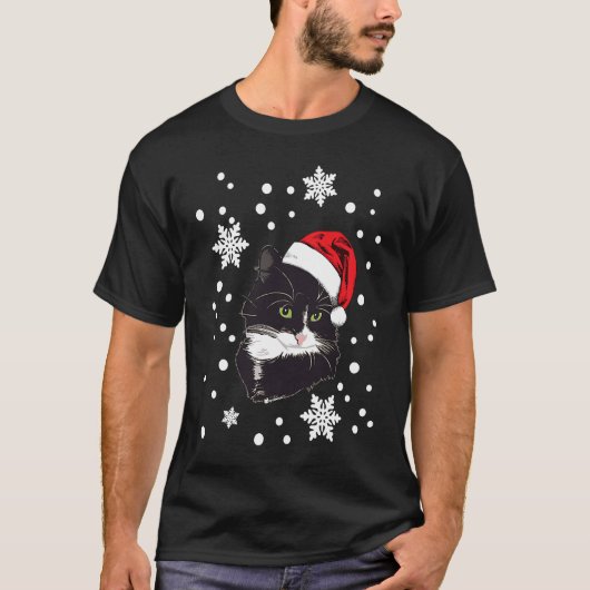 cat christmas snow  idea winter snowflake tシャツ (正面)