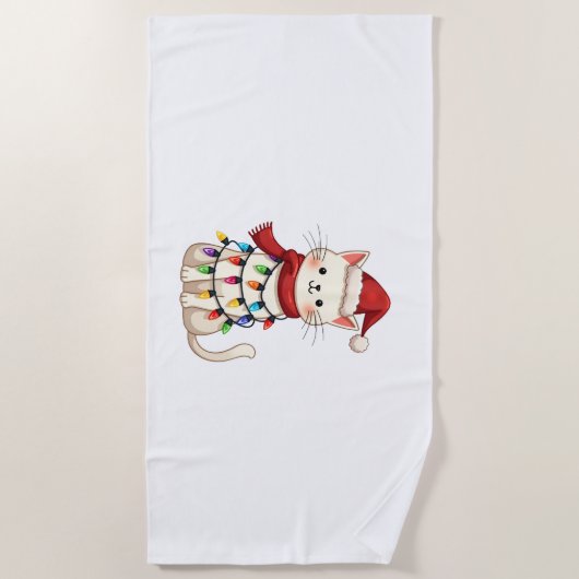 Cat Christmas Tree Christmas (3) ビーチタオル (正面)