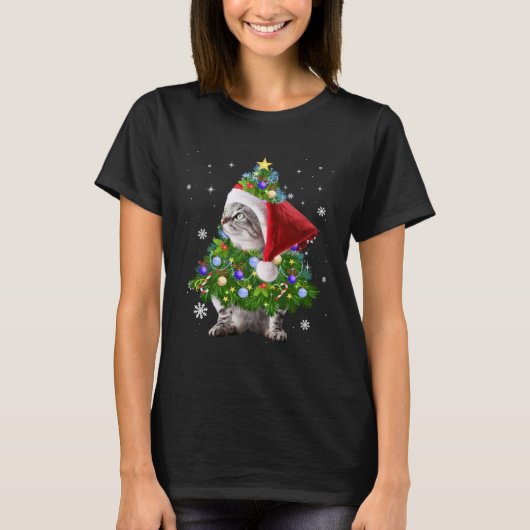 Cat Christmas Tree Lights  Cat Tシャツ (正面)