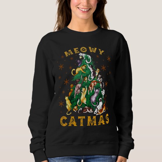 Cat Christmas Tree Meowy Catmas  Xmas スウェットシャツ (正面)