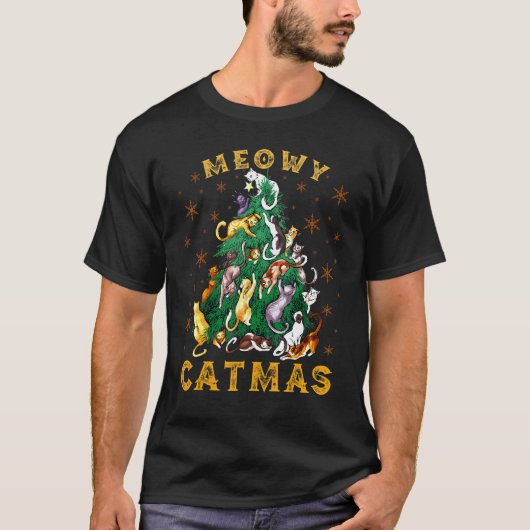 Cat Christmas Tree Meowy Catmas  Xmas Tシャツ (正面)