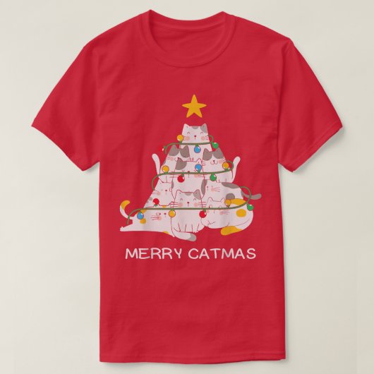 Cat Christmas Tree Merry Catmas Meow Christmas Cat Tシャツ (デザイン正面)