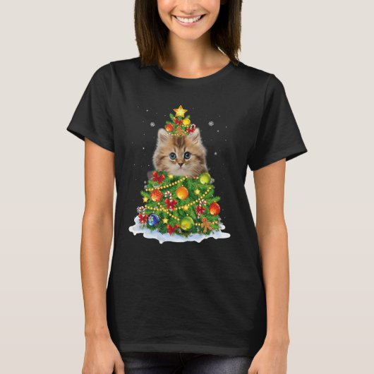 Cat Christmas Tree Ornaments Decor  Pajamas Family Tシャツ (正面)
