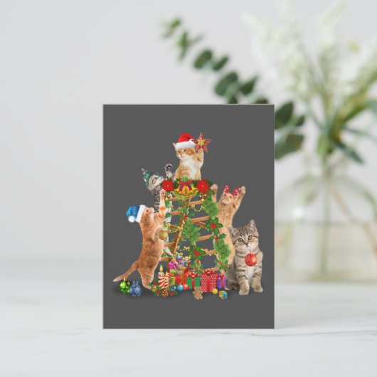 Cat Christmas Tree Ugly Christmas Cat Mom Cat Dad ポストカード (スタンド正面)