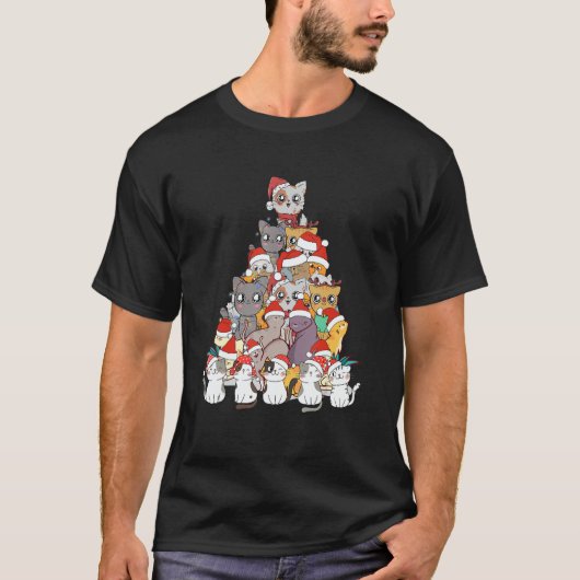 Cat Christmas Tree Xmas  Meowy Catmas Santa Tシャツ (正面)