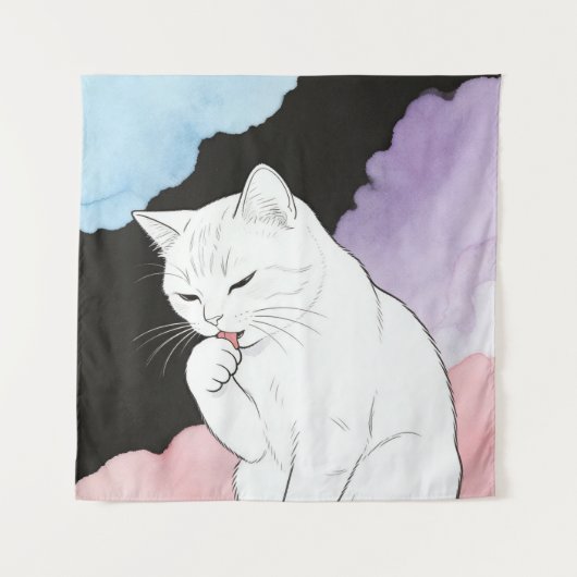 Cat Cleaning Its Paw タペストリー (正面)